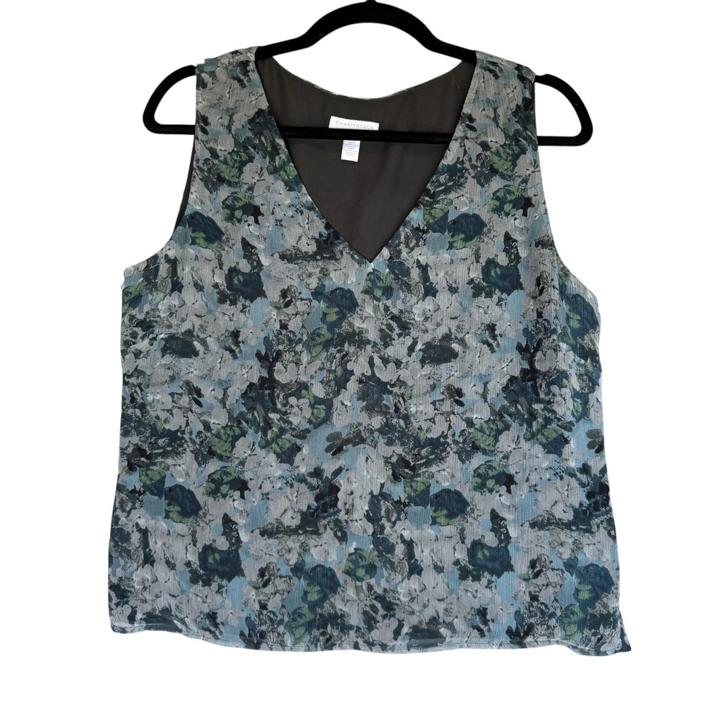 Charter Club Petite Silk Shirt Womens Size 14P Floral Dark Cottagecore Feminine